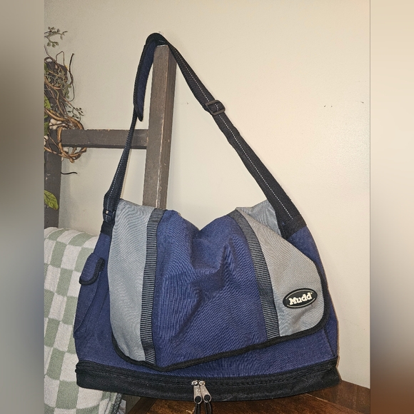 Vintage Mudd Blue Messenger Bag Laptop School Tote Y2k College Carrier 18x7x13 - Picture 1 of 11